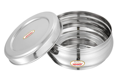 JAGGERY Stainless Steel Belly Shape Puri Dabba, Fridge Storage Round Conatiner, Set of 4pcs (Capacity-300ml, 410ml, 650ml and 900ml) (Dia-10cm, 11cm,13cm and 14.5cm)