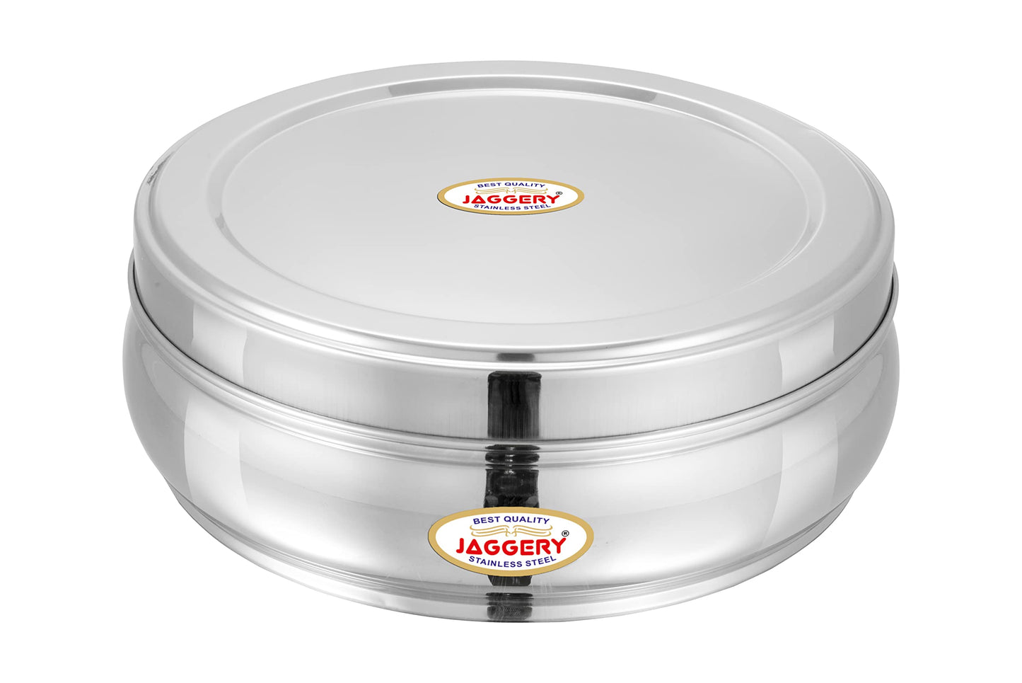 JAGGERY Stainless Steel Belly Shape Puri Dabba, Fridge Storage Round Conatiner, Pack of 1pcs (Capacity-1350ml) (Dia-18.5cm, H-7.5cm)