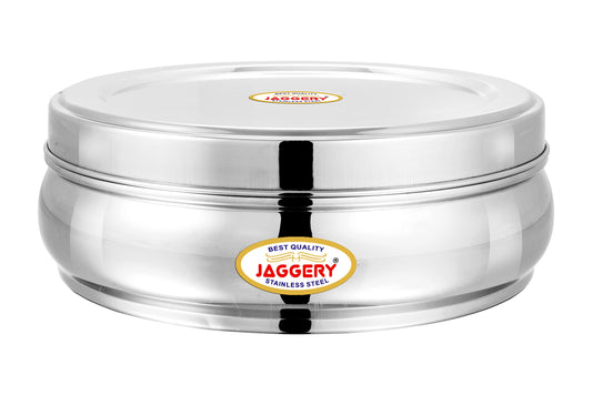 JAGGERY Stainless Steel Belly Shape Puri Dabba, Fridge Storage Round Conatiner, Pack of 1pcs (Capacity- 2500ml) (Dia-23cm H-8.5cm)