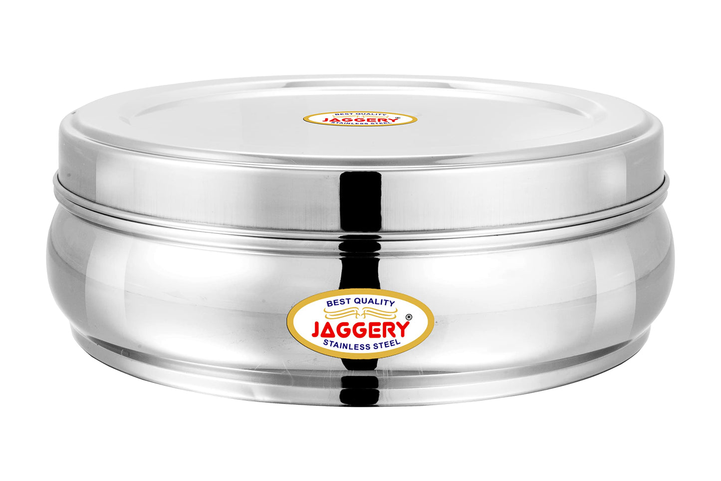 JAGGERY Stainless Steel Belly Shape Puri Dabba, Fridge Storage Round Conatiner, Pack of 1pcs (Capacity-1350ml) (Dia-18.5cm, H-7.5cm)