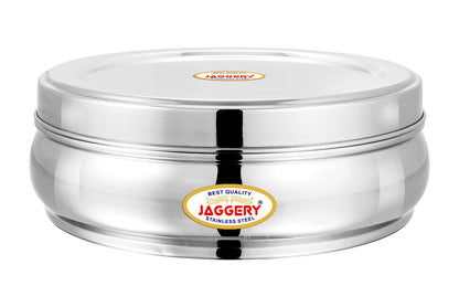 JAGGERY Stainless Steel Belly Shape Puri Dabba, Fridge Storage Round Conatiner, Pack of 1pcs (Capacity-1350ml) (Dia-18.5cm, H-7.5cm)