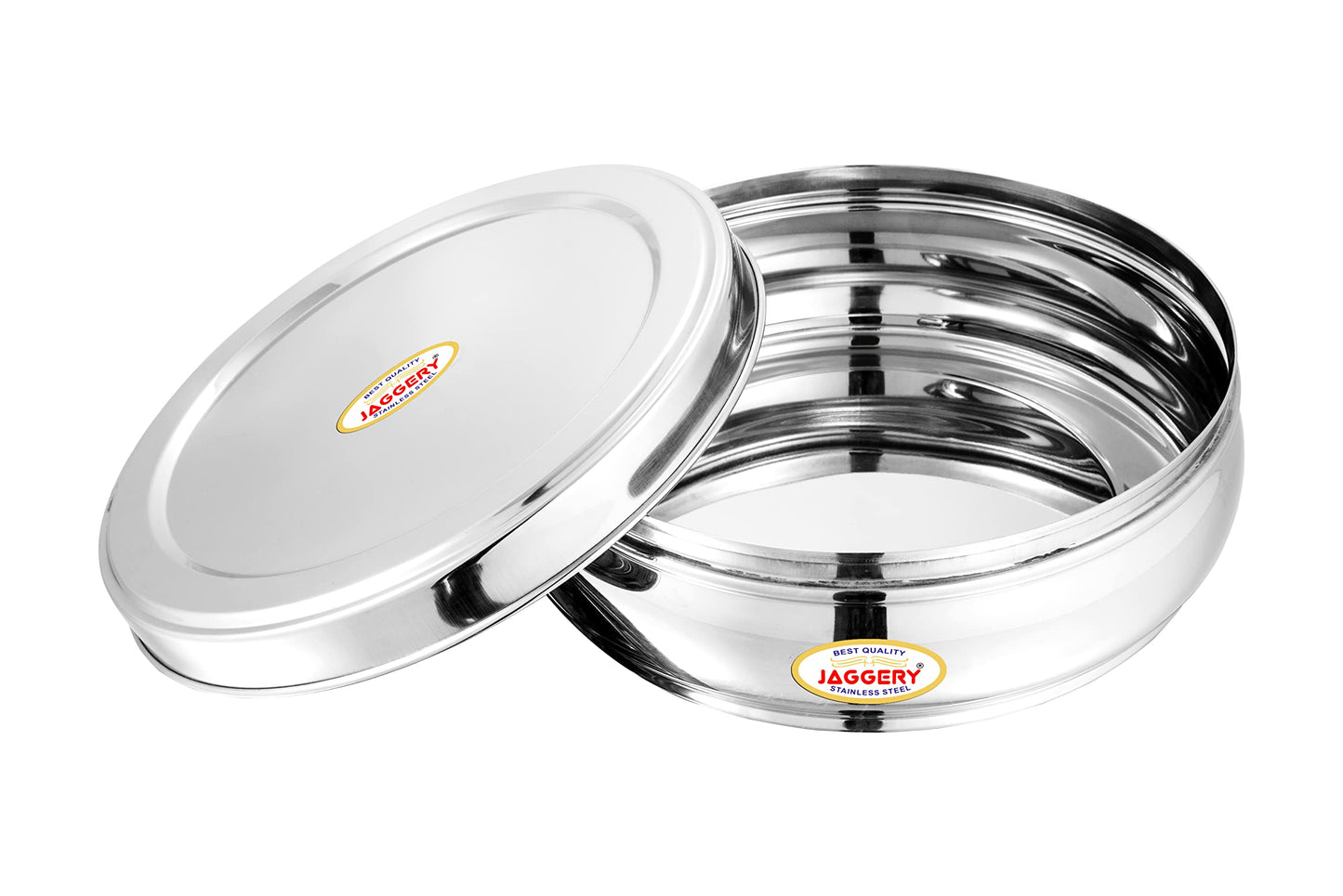 JAGGERY Stainless Steel Belly Shape Puri Dabba, Fridge Storage Round Conatiner, Pack of 1pcs (Capacity- 1900ml) (Dia- 21cm,H- 8cm)