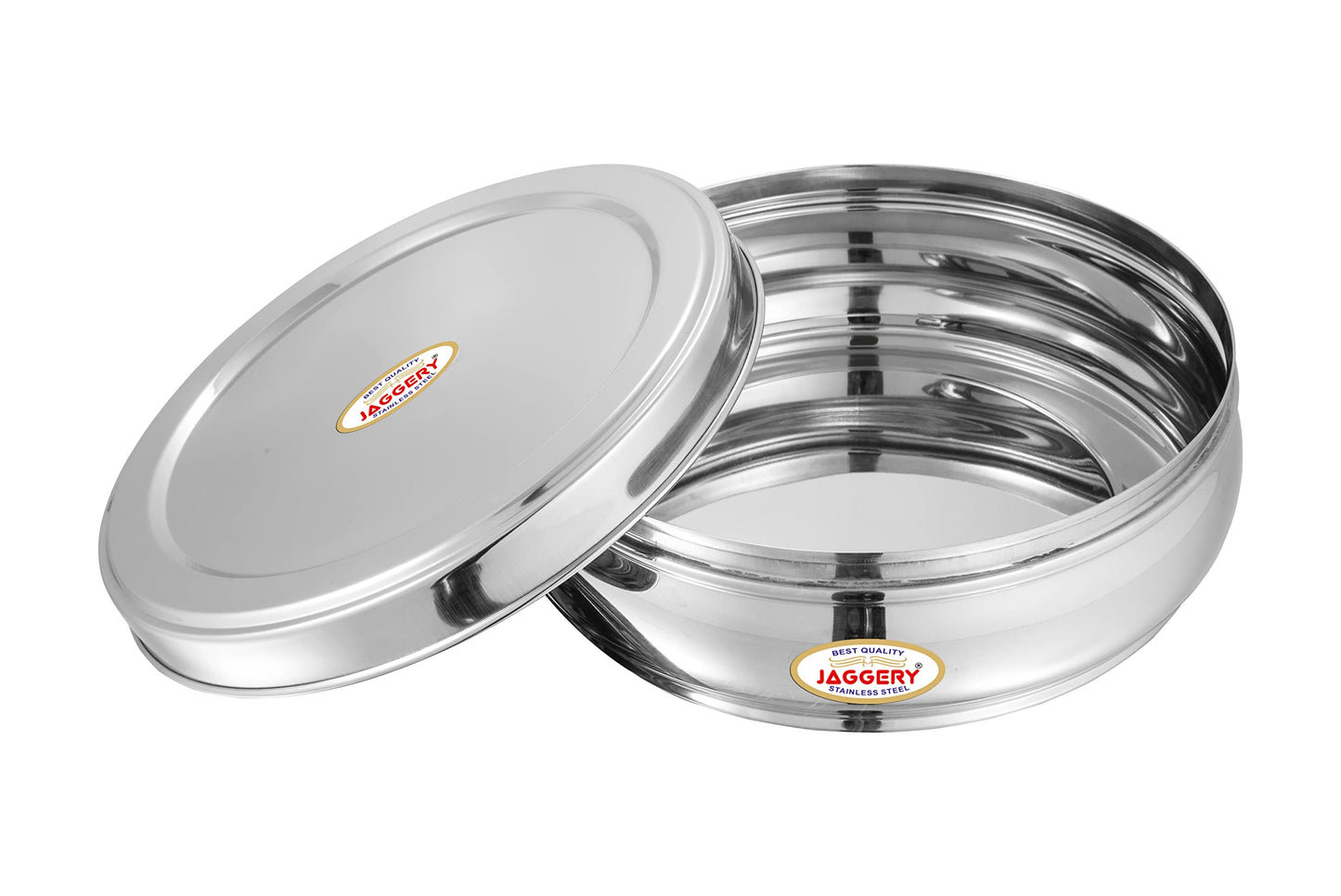JAGGERY Stainless Steel Belly Shape Puri Dabba, Fridge Storage Round Conatiner, Pack of 1pcs (Capacity-1350ml) (Dia-18.5cm, H-7.5cm)