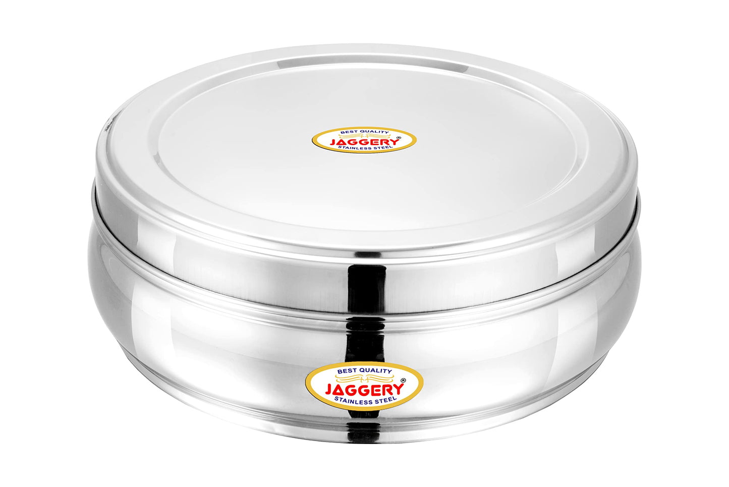 JAGGERY Stainless Steel Belly Shape Puri Dabba, Fridge Storage Round Conatiner, Pack of 1pcs (Capacity- 1900ml) (Dia- 21cm,H- 8cm)