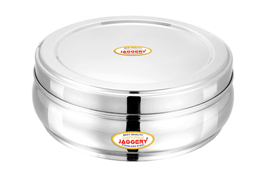 JAGGERY Stainless Steel Belly Shape Puri Dabba, Fridge Storage Round Conatiner, Pack of 1pcs (Capacity- 1900ml) (Dia- 21cm,H- 8cm)