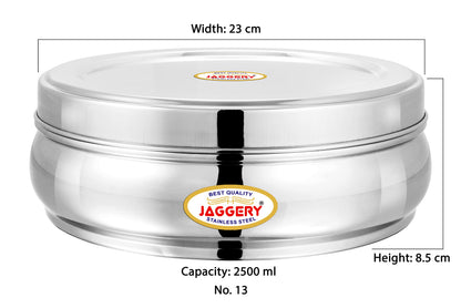 JAGGERY Stainless Steel Belly Shape Puri Dabba, Fridge Storage Round Conatiner, Set of 2pcs (Capacity- 1350ml,2500ml) (Dia- 18.5cm and 23cm)