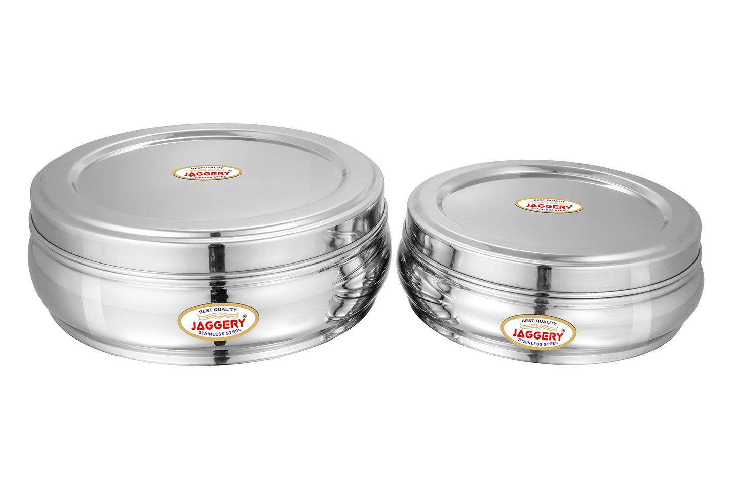 JAGGERY Stainless Steel Belly Shape Puri Dabba, Fridge Storage Round Conatiner, Set of 2pcs (Capacity- 1350ml,2500ml) (Dia- 18.5cm and 23cm)