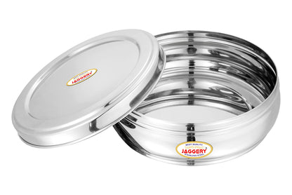 JAGGERY Stainless Steel Belly Shape Puri Dabba, Fridge Storage Round Conatiner, Set of 2pcs (Capacity- 1350ml,2500ml) (Dia- 18.5cm and 23cm)