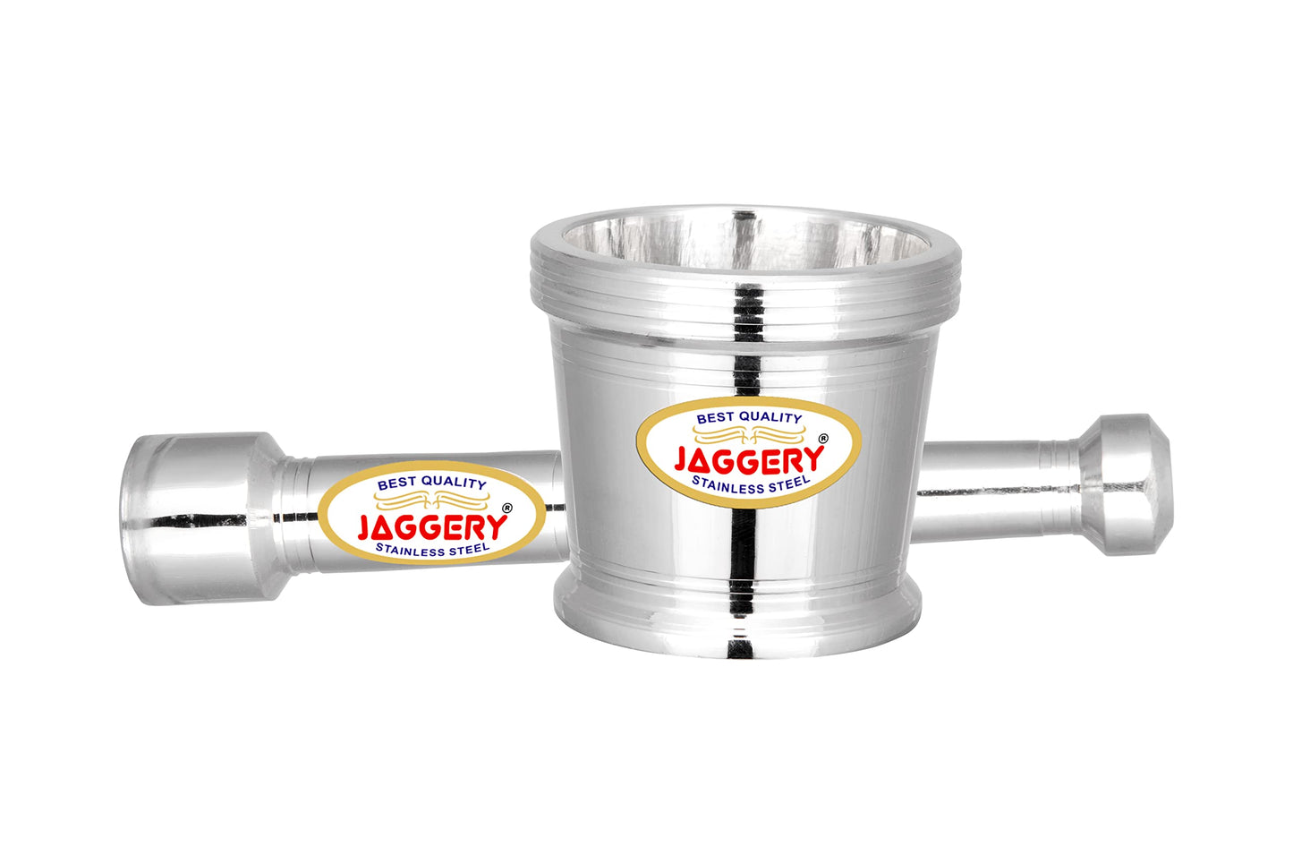 JAGGERY Stainless Steel Heavy Mortar Pestle Set Khal Batta Okhli Masher Kharad Crusher Imam Dasta (Capacity - 110 ml)