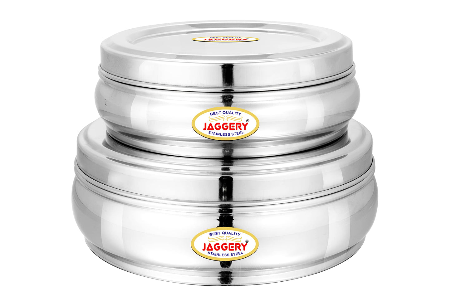 JAGGERY Stainless Steel Belly Shape Puri Dabba, Fridge Storage Round Conatiner, Set of 2pcs (Capacity-1150ml,1900ml) (Dia- 17cm and 21cm)