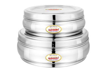 JAGGERY Stainless Steel Belly Shape Puri Dabba, Fridge Storage Round Conatiner, Set of 2pcs (Capacity-1150ml,1900ml) (Dia- 17cm and 21cm)