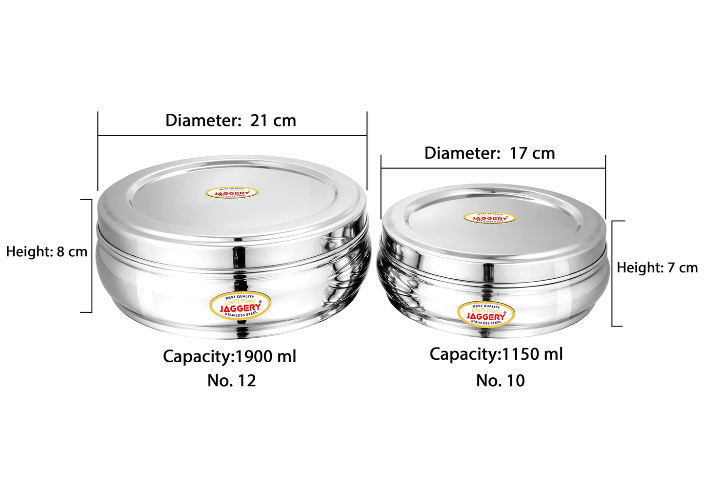 JAGGERY Stainless Steel Belly Shape Puri Dabba, Fridge Storage Round Conatiner, Set of 2pcs (Capacity-1150ml,1900ml) (Dia- 17cm and 21cm)