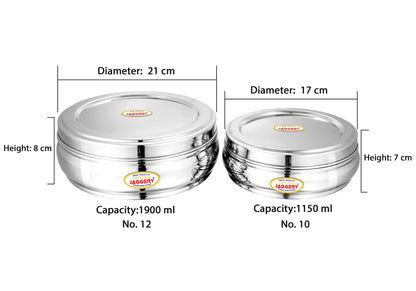 JAGGERY Stainless Steel Belly Shape Puri Dabba, Fridge Storage Round Conatiner, Set of 2pcs (Capacity-1150ml,1900ml) (Dia- 17cm and 21cm)