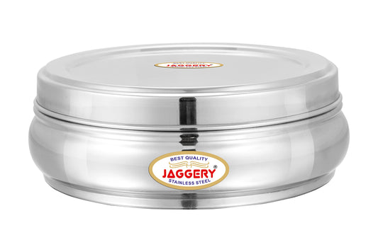 JAGGERY Stainless Steel Belly Shape Puri Dabba, Fridge Storage Round Conatiner, Pack of 1pcs (Capacity- 1150ml) (Dia- 17cm, H-7cm)