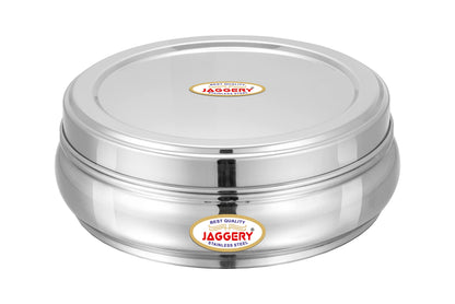 JAGGERY Stainless Steel Belly Shape Puri Dabba, Fridge Storage Round Conatiner, Pack of 1pcs (Capacity- 1150ml) (Dia- 17cm, H-7cm)