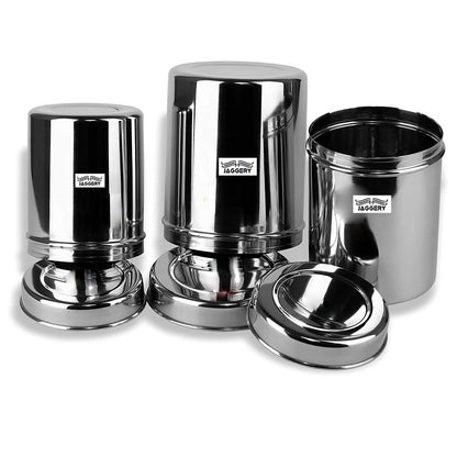 JAGGERY® Stainless Steel Vertical Canisters, Storage Containers Set of 3Pcs (3 Litre, 4 Litre, 5 Litre)