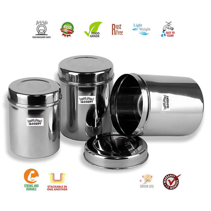 JAGGERY® Stainless Steel Vertical Canisters, Storage Containers Set of 3Pcs (3 Litre, 4 Litre, 5 Litre)