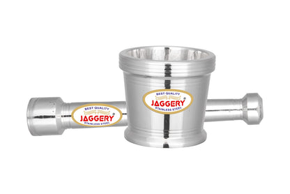 JAGGERY Stainless Steel Heavy Mortar Pestle Set Khal Batta Okhli Masher Kharad Crusher Imam Dasta (Capacity - 150 ml)