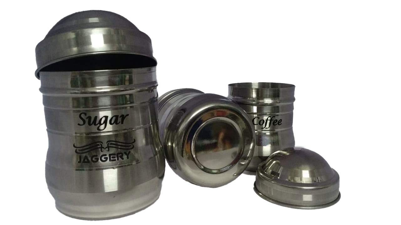 JAGGERY® - Stainless Steel Tea Sugar Coffee Containers Multipurpose Canisters Storage Jar - 3 pcs set (350ml, 500ml, 750ml)
