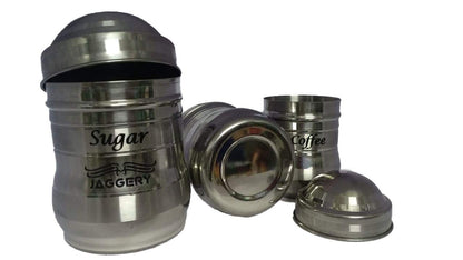 JAGGERY® - Stainless Steel Tea Sugar Coffee Containers Multipurpose Canisters Storage Jar - 3 pcs set (350ml, 500ml, 750ml)