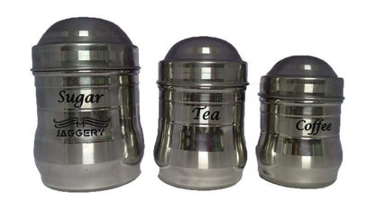 JAGGERY® - Stainless Steel Tea Sugar Coffee Containers Multipurpose Canisters Storage Jar - 3 pcs set (350ml, 500ml, 750ml)