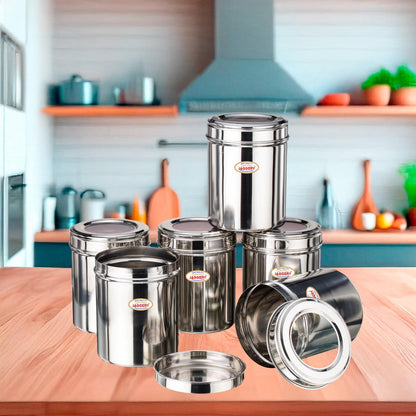 JAGGERY Stainless Steel Kitchen Container with Transparent Lid | Top See Through Kitchen Container Set Multipurpose Container for Kitchen Storage, (6, Top See Through, Round, 1.00, litres)