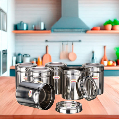 JAGGERY Stainless Steel Kitchen Container with Transparent Lid | Top See Through Kitchen Container Set Multipurpose Container for Kitchen Storage, (6, Top See Through, Round, 1.00, litres)