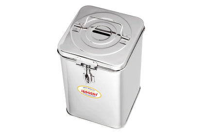 JAGGERY Stainless Steel Square Gullak, Coin Box, Cash Box, Container, Piggy Bank, Money Box (Capacity- 1100ml)