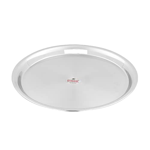 Vinod Stainless Steel Two Tone German Bogi Dish – Serving Dish/Salad Plate/Snack Plate, Set of 4 Pieces, Diameter 21.5 cm, Smokey Grey, Small