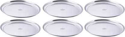 Vinod Stainless Steel Rajbhog Plate, Dinner Plate (Dia-33.5 cm, Pack of 6)