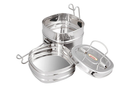JAGGERY Stainless Steel Square 3 Container Lunch Box, Square Clip Tiffin, Capacity Per Bowl 400 ml