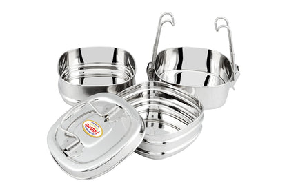 JAGGERY Stainless Steel Square 3 Container Lunch Box, Square Clip Tiffin, Capacity Per Bowl 400 ml