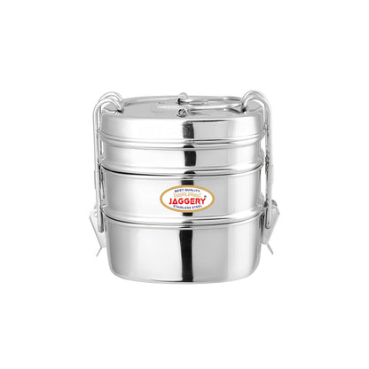 JAGGERY Stainless Steel Square 3 Container Lunch Box, Square Clip Tiffin, Capacity Per Bowl 400 ml