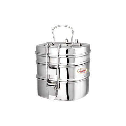 JAGGERY Stainless Steel Square 3 Container Lunch Box, Square Clip Tiffin, Capacity Per Bowl 400 ml