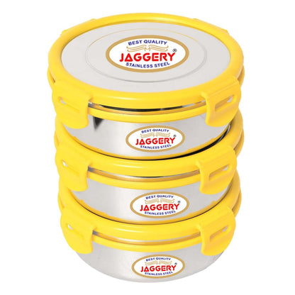 JAGGERY Stainless Steel Airtight & Leak Proof Steelexo,Lunch Box with Stainless Steel Lid Set of 3Pcs,Best for Daily use Kitchen Breakfast Home Office and School ((600 ml, 3 pcs))