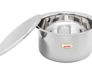 JAGGERY Stainless Steel Round Bottom Heavy Gauge Patila/Bhagona/Tapeli/Tope with Lid 3.5 LTR, 4.5 LTR, (Pack of 2)