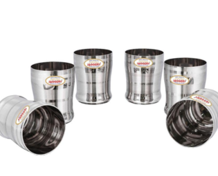 JAGGERY® Stainless Steel Drinking Serving Water Milk Juice Glass Glasses Set, 350ml (Eco, Pack of 12)