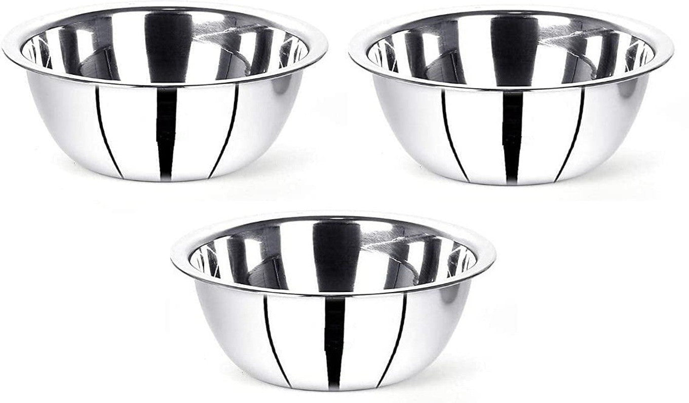 VINOD Steel Mixing and Serving Donga Stainless Steel Bowl -3 Pcs Set