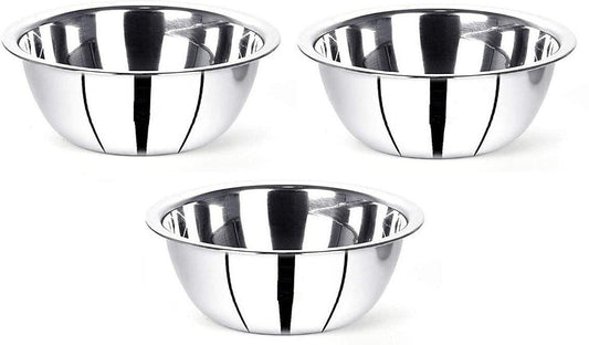 VINOD Steel Mixing and Serving Donga Stainless Steel Bowl -3 Pcs Set