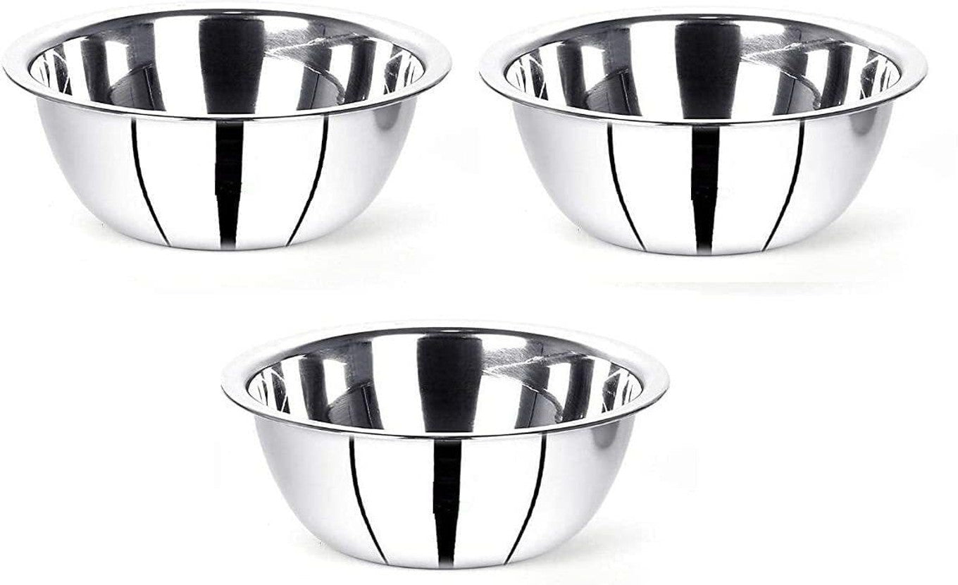 VINOD Steel Mixing and Serving Donga Stainless Steel Bowl -3 Pcs Set