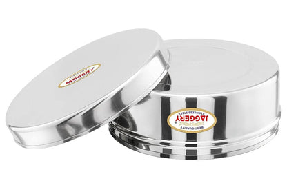 JAGGERY® Stainless Steel Flat Lid Container 4 Pcs Set, Puri Dabba Round Shape