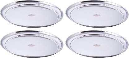 Vinod Stainless Steel Rajbhog Plate, Dinner Plate (Dia-33.5 cm, Pack of 4)