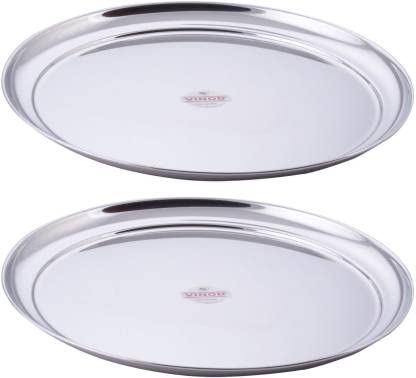 Vinod Stainless Steel Rajbhog Plate, Dinner Plate (Dia-33.5 cm, Pack of 2)