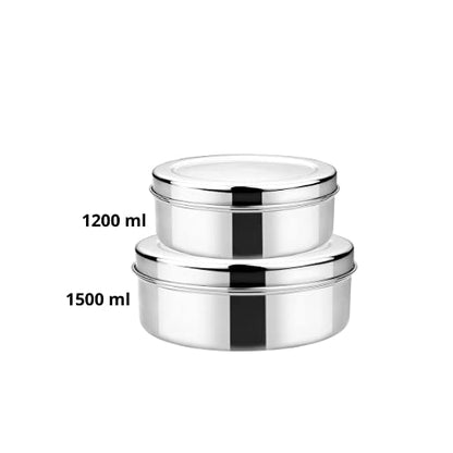 Vinod Stainless Steel Puri Dabba, Food Storage Container, Airtight Container – Pack of 2, Capacity 1200 ml & 1500 ml, Smokey Grey, Medium (VINODPURID2PC1215)