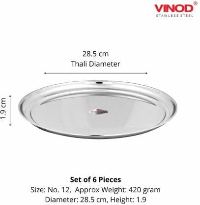 Vinod Stainless Steel Rajbhog Plate, Dinner Plate (Dia-28.5 cm, Pack of 2)
