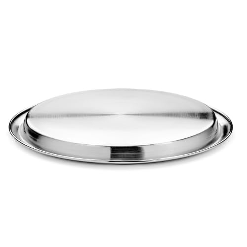 Vinod Stainless Steel Two Tone Plate, Lunch & Dinner Plate, Set of 4 Pieces, Diameter 31.5 cm, Smokey Grey, Large