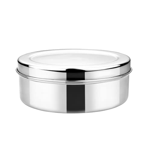 Vinod Stainless Steel Puri Dabba, Food Storage Container, Airtight Container – Pack of 2, Capacity 1200 ml & 1500 ml, Smokey Grey, Medium (VINODPURID2PC1215)