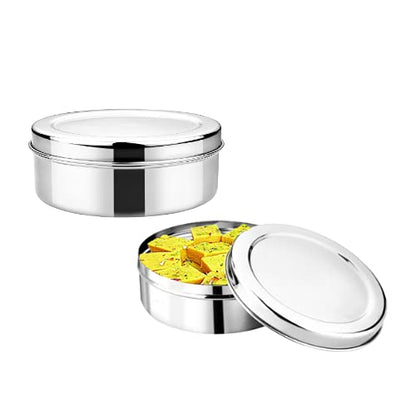 Vinod Stainless Steel Puri Dabba, Food Storage Container, Airtight Container – Pack of 2, Capacity 2500 ml Each, Smokey Grey, Large (VINODPURID2PC2500)