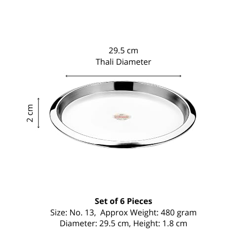Vinod Stainless Steel Two Tone Plate, Lunch & Dinner Plate, Set of 4 Pieces, Diameter 31.5 cm, Smokey Grey, Large