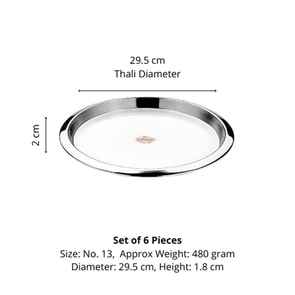 Vinod Stainless Steel Two Tone Plate, Lunch & Dinner Plate, Set of 4 Pieces, Diameter 31.5 cm, Smokey Grey, Large